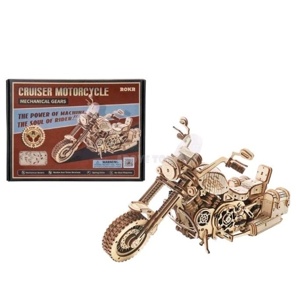 Rokr Cruiser Motorcycle Hog Mechanical Gears 3D Wooden Puzzle DIY Model Kit